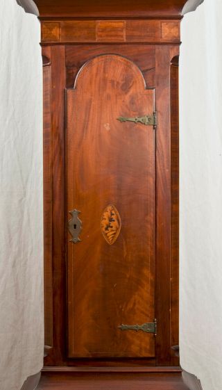 American inlaid flame mahogany grandfather clock case only @ 1810 5