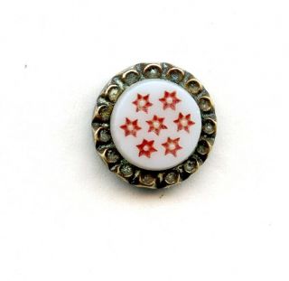 Waistcoat Button - White Glass Set In Metal W/ Multiple Red Stars - - 1/2 "