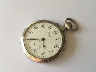 Longines Holy Freres Repousse Solid 0.  900 Silver Pocket Watch Ca 1902 For Repair