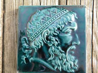 Antique Portrait Tile 6 X 6 In Teal Blue Green Man With Crown