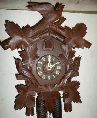 Rare Antique Welby German Black Forest 8 Day Carved 3 Bird Cuckoo Clock