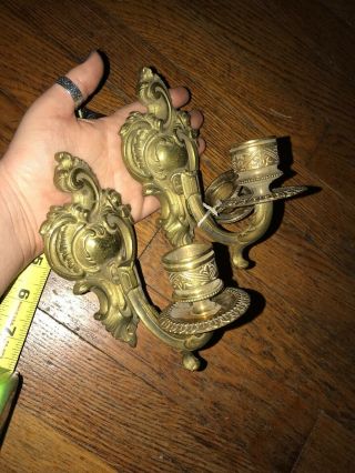 Antique Wall Hanging Bronze Brass Candle Holders/sconces Early 1900s