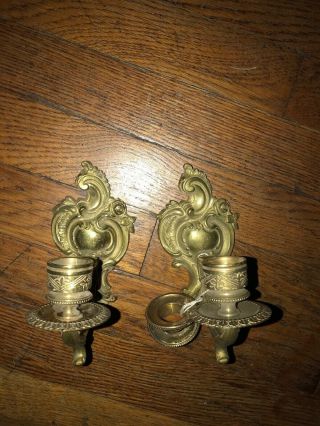 Antique Wall Hanging bronze brass Candle Holders/Sconces Early 1900s 2