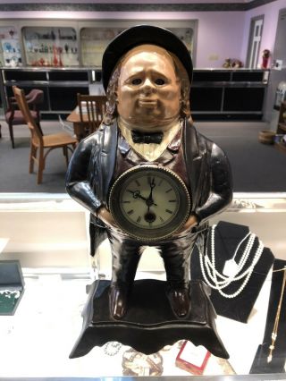 Vintage Bradley Hubbard John Bull Figural Cast Iron Moving Eye Mantle Clock