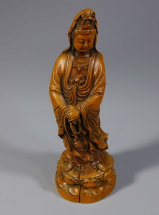 FINE VINTAGE CHINESE CARVED WOODEN BOXWOOD? FIGURE GUANYIN BUDDHA 2