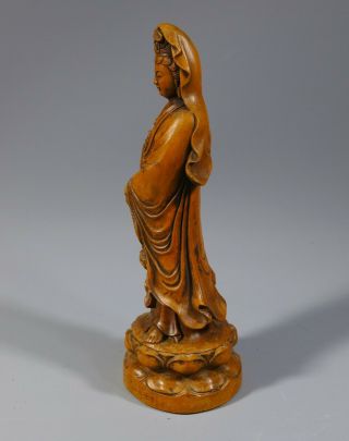 FINE VINTAGE CHINESE CARVED WOODEN BOXWOOD? FIGURE GUANYIN BUDDHA 5