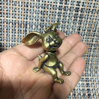 Rare Old Collectible Chinese Brass Handwork Big Ears Bugs Bunny Antique Statue
