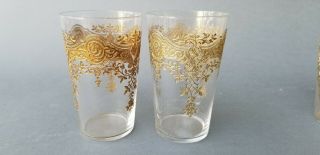 six antique French gold encrusted etched hand blown juice glasses 19th c. 2