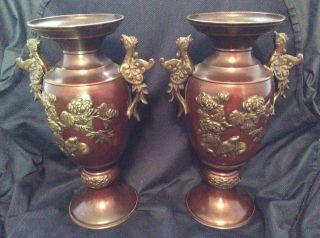 Antique Chinese 17th / 18th Century Ming Or Early Qing Bronze Vases 29cm
