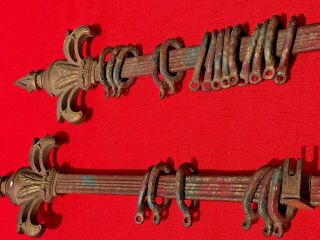 (2) 1910 Victorian Judd Cast Iron Curtain Rods - Expandable W/eyelets - Complete