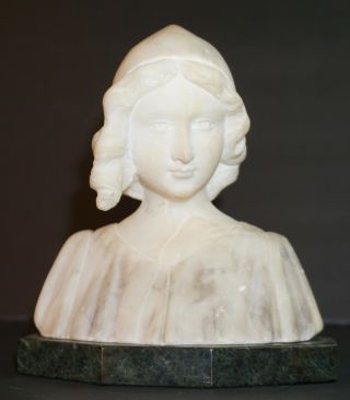 Italian Antique White Marble Bust Of Young Lady Hand Crafted In Italy