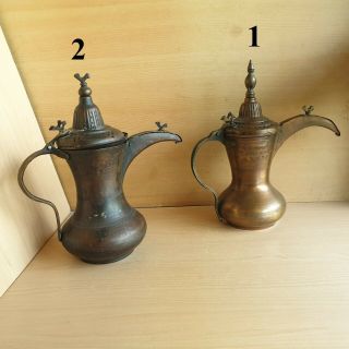 53 Old Antiques Islamic / Ottoman / Oman / Saudi Nizwa Dallah Two Copper Pots