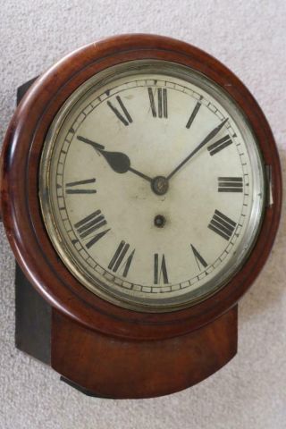 Antique 8 " English Fusee Railway Type Dial Clock Mahogany Case,  Restor