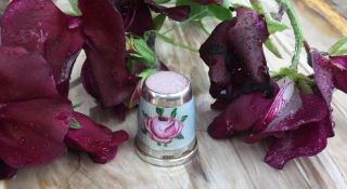 Antique Sterling Silver And Enamel Rose Thimble Vintage