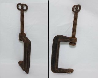 Antique Sewing C Clamp Ornate Cast Iron Tool 4 