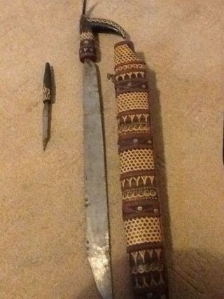 Manadu Dayak Headhunters sword from Borneo.  Engraved blade.  No knife.  spear blade 3