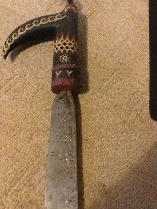 Manadu Dayak Headhunters sword from Borneo.  Engraved blade.  No knife.  spear blade 5