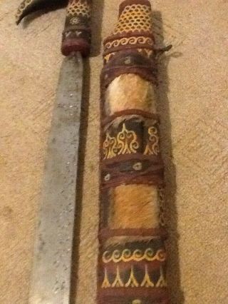 Manadu Dayak Headhunters sword from Borneo.  Engraved blade.  No knife.  spear blade 7