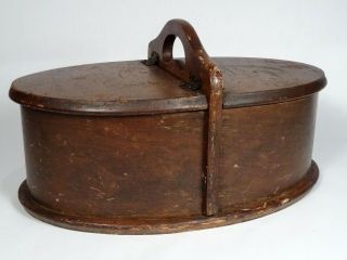 Antique Vintage Primitive Oval Wooden Sewing Basket,  Box W/ Handle & Double Lid