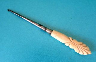 Antique Carved Cow Bone Pretty Handle.  Sewing.  Crochet Hook.