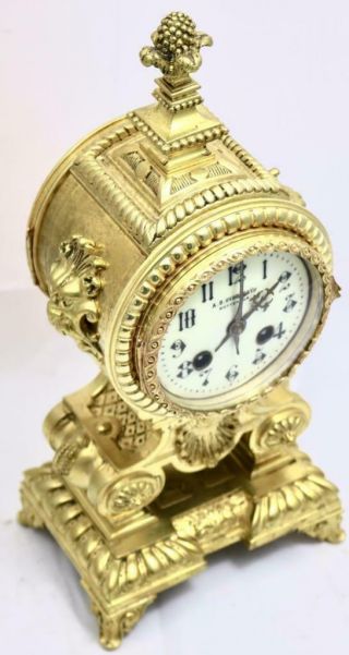 Antique Mantle Clock French 1880 ' s Pierced 8 day Gilt Rococo Bronze 4