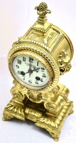 Antique Mantle Clock French 1880 ' s Pierced 8 day Gilt Rococo Bronze 5