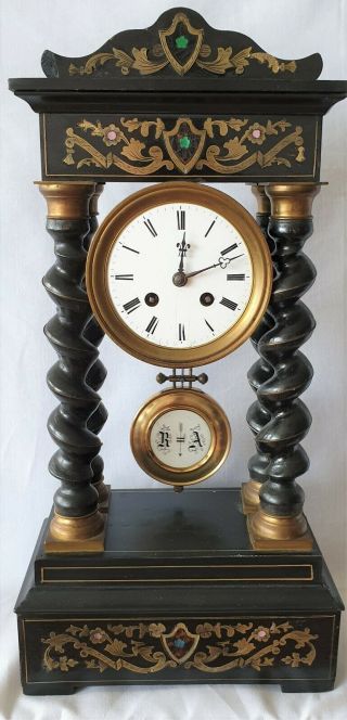 Antique Portico Clock Japy Freres French 8 Day Column Mantel Grande Med 1855