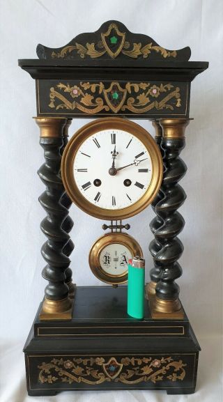Antique Portico Clock Japy Freres French 8 Day Column Mantel Grande Med 1855 2