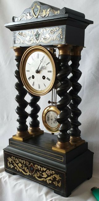 Antique Portico Clock Japy Freres French 8 Day Column Mantel Grande Med 1855 8