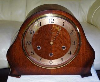 Vintage Smiths Oak Cased Westminster Chiming Mantel Clock,  Collectible C1935