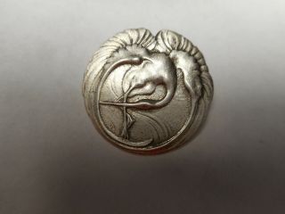 Medium Art Nouveau Bird Egret Crane Vintage Silver Brass Button 1 "