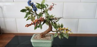 Chinese Jade Glass Bonsai Blossom Tree,  Vintage,  Ornamental,  Collectable
