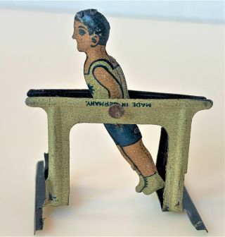 Antique German Tin Litho Toy Swinging Twirling Gymnast