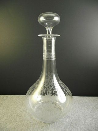 Antique Acid Etched Crystal Decanter Cameo & Scroll Design