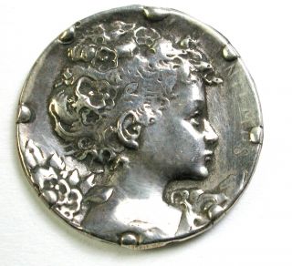 Antique Sterling Silver Button Art Nouveau Image Of A Young Girl - 15/16 "