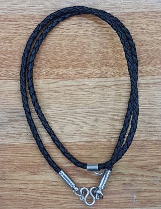 Thai Braided Black Leather Cord Necklace For 2 Buddha Amulet / Pendant 26 Inches