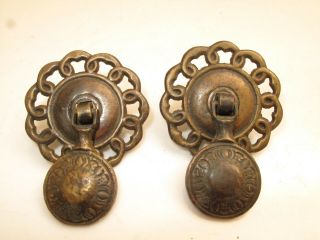 2 Antique Ornate Brass Drawer Pulls Handles Drop Dangle Pulls Vtg