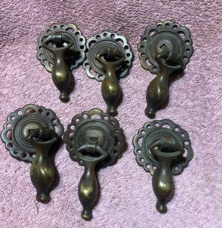 Vintage Brass Drawer Dresser Desk Pulls Art Deco Marked Made In England