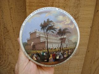 Antique,  rated RARE,  Great Exhibition 1851,  Prattware mutli - color pot lid 8