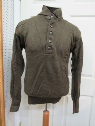 Us Military 100 Wool Sweater Brown 5 Button Size Large Old Stock 1991 Date