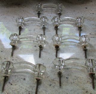 Antique Set Of 7 Clear Glass Cabinet Handle Pulls 3 Inch Center With Screws