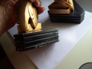 ANTIQUE ART DECO gold and black KINGFISHER BIRD STATUE SCULPTURE BOOKENDS 5