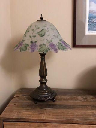 Reverse Painted Tiffany Style Table Lamp With Antique Solid Bronze Lamp Stand