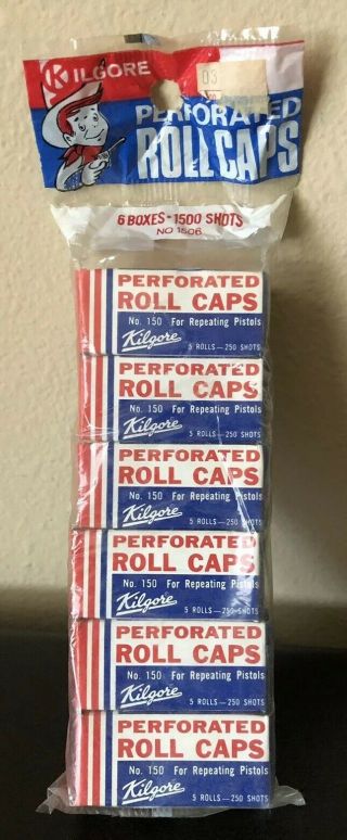 Vintage 6 Boxes Kilgore Perforated Roll Caps No 150 1500 Shots