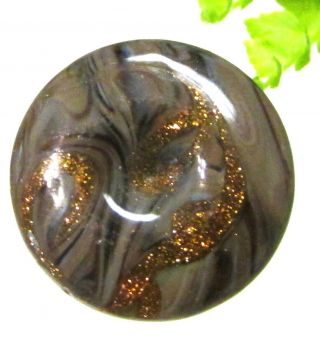 Wonderful Victorian Slag Type Glass Button W/ Gold Aventurine Dimple Center C13