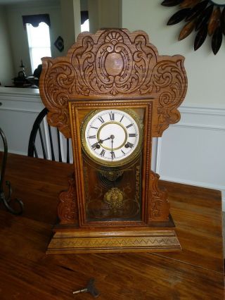 Antique Waterbury Gingerbread 8 Day Mantle Clock