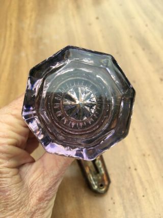 Antique Vintage Lavender Purple Amethyst Glass Door Knobs Set with Backplates 7
