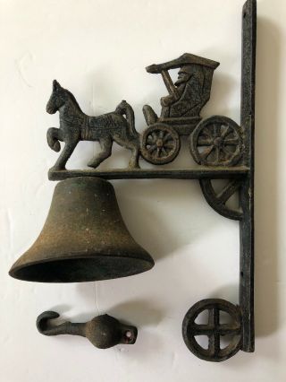 Antique Cast Iron Door Bell Ringer School Horse Dinner Old