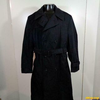 1990 Vtg Military Us Navy Long Raincoat Trench Coat Mens L 44 Black W/ Liner