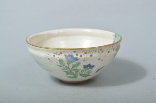 T5130: Japanese Kiyomizu - ware Colored porcelain Flower pattern TEA BOWL 4